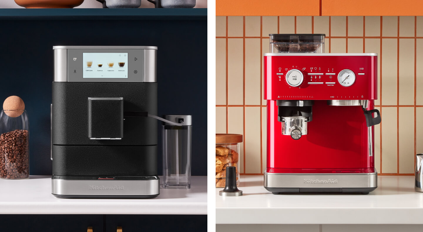 Side-by-side image of KitchenAid<sup>®</sup> Semi- and Fully-Automatic Espresso Machines