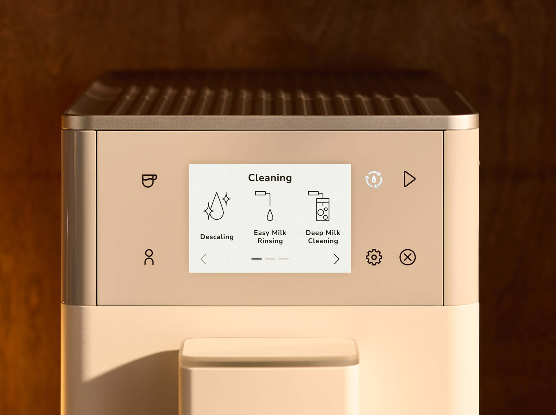 Espresso machine cleaning display menu