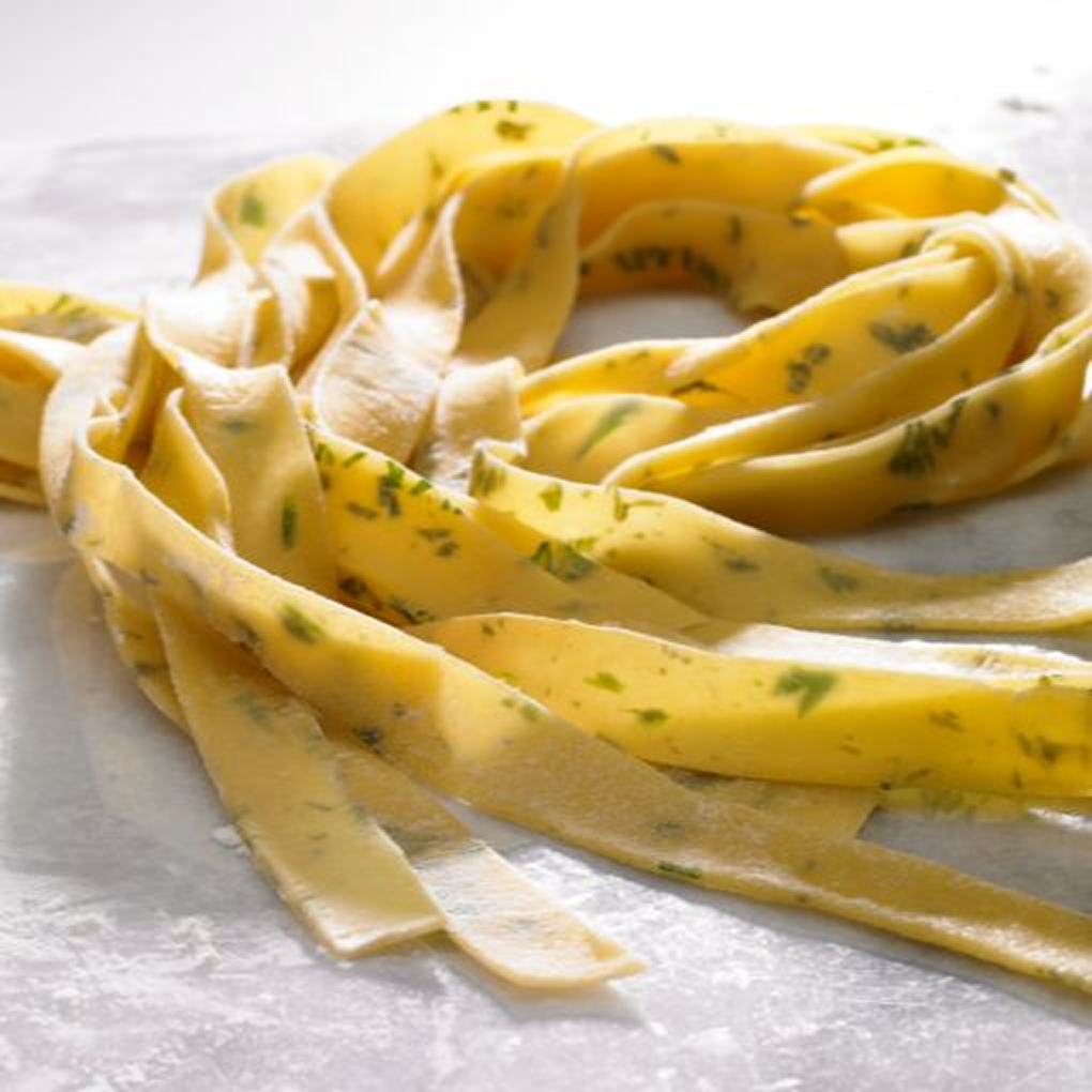 Fettuccine rolled with herbs. 