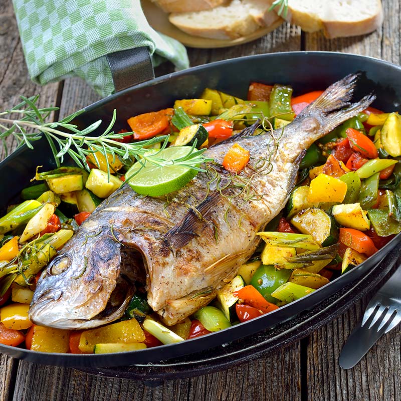 Baked fish with vegetables