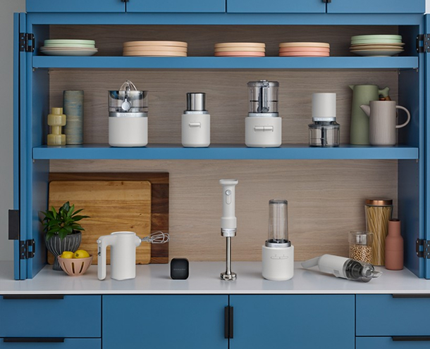 KitchenAid Go® Cordless products in a cabinet