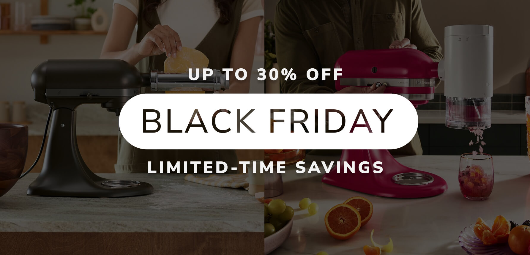 Two images showing a KitchenAid® stand mixer using the 3-in-1 pasta attachment.