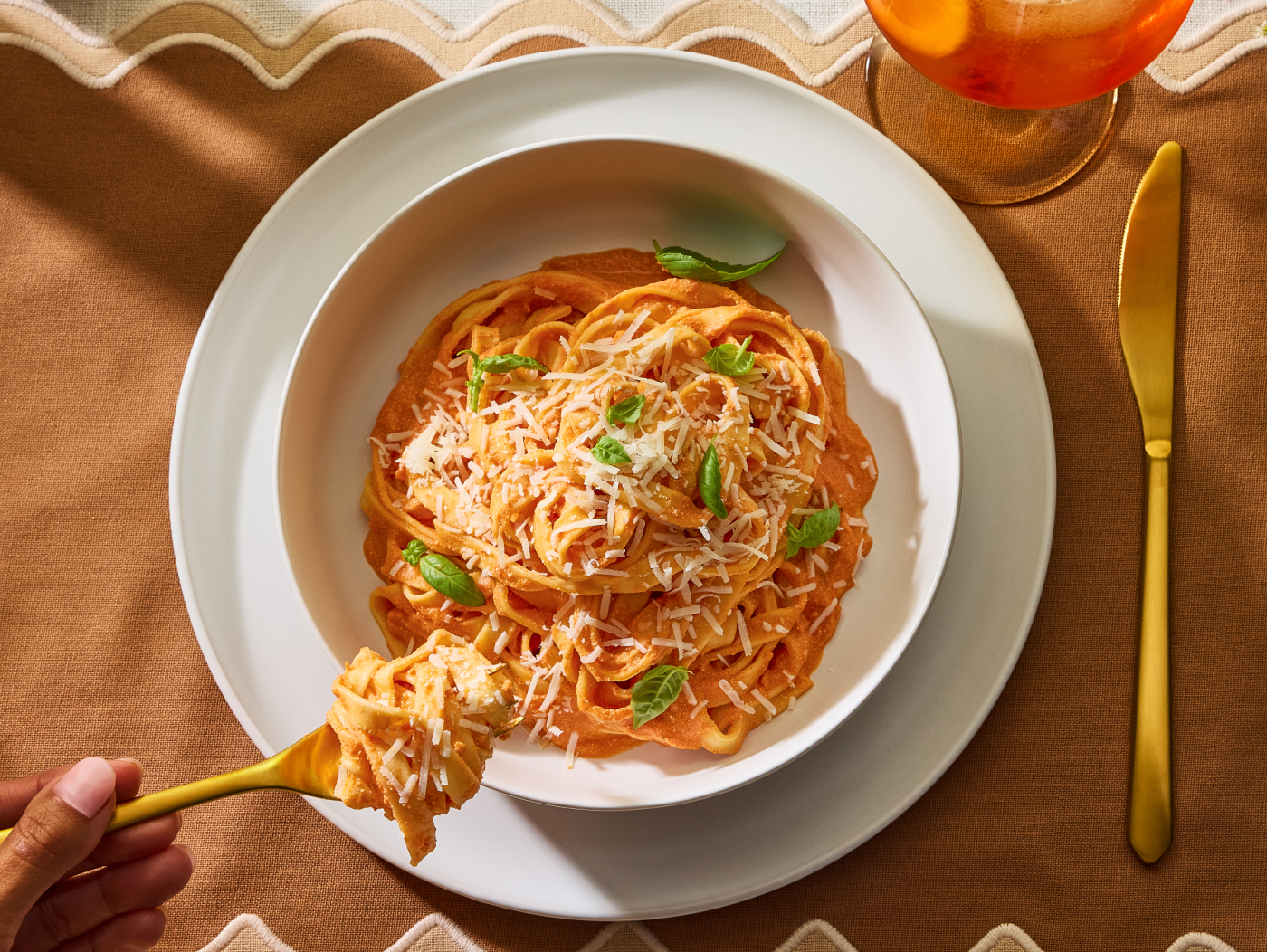 Plated spaghetti. 