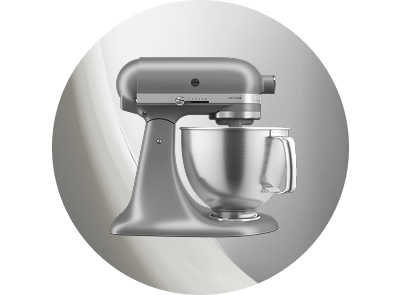 A KitchenAid® stand mixer in Contour Silver