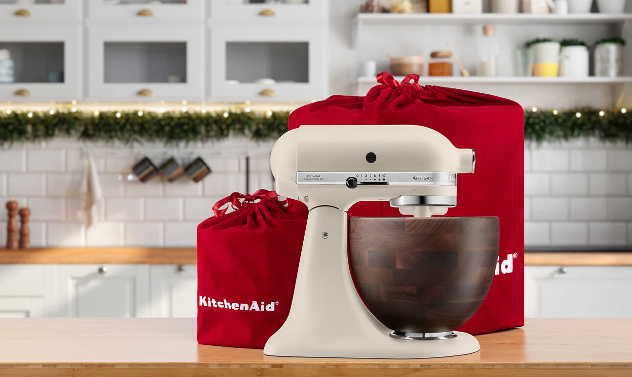 A KitchenAid® Stand Mixer and red gift bag
