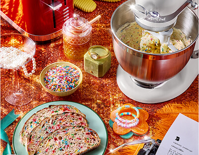 A cross-section of colorful confetti sourdough bread.