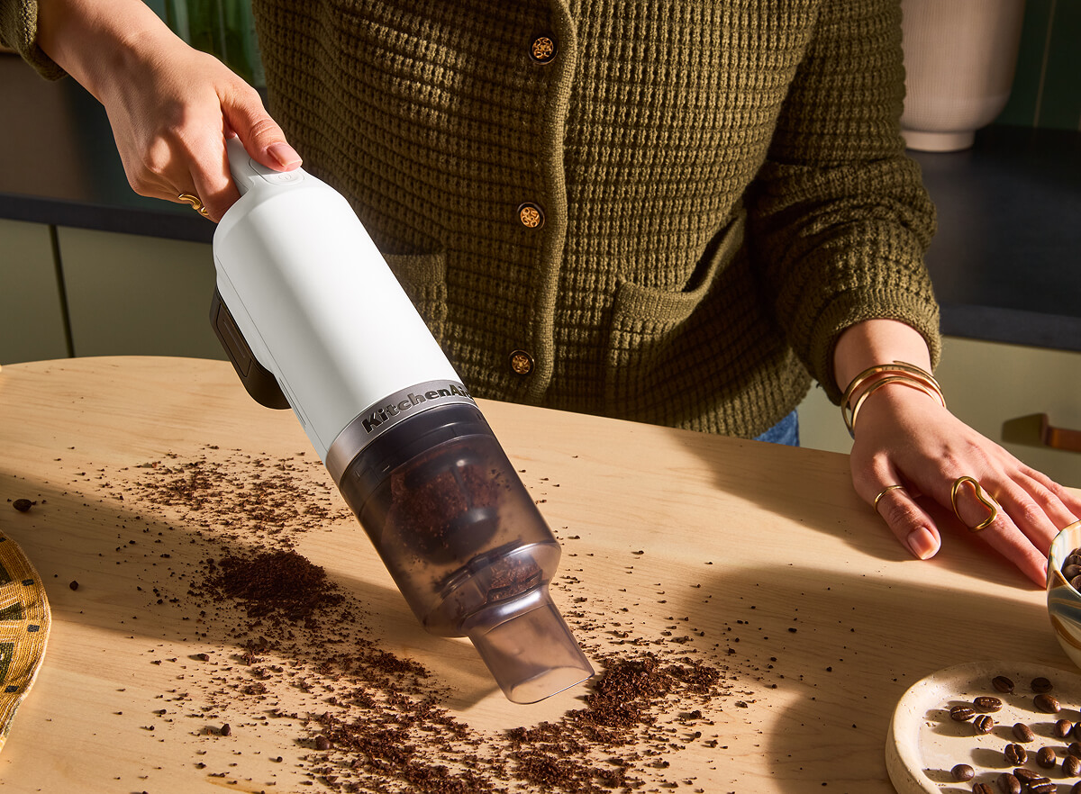 A Porcelain White KitchenAid® hand vacuum.