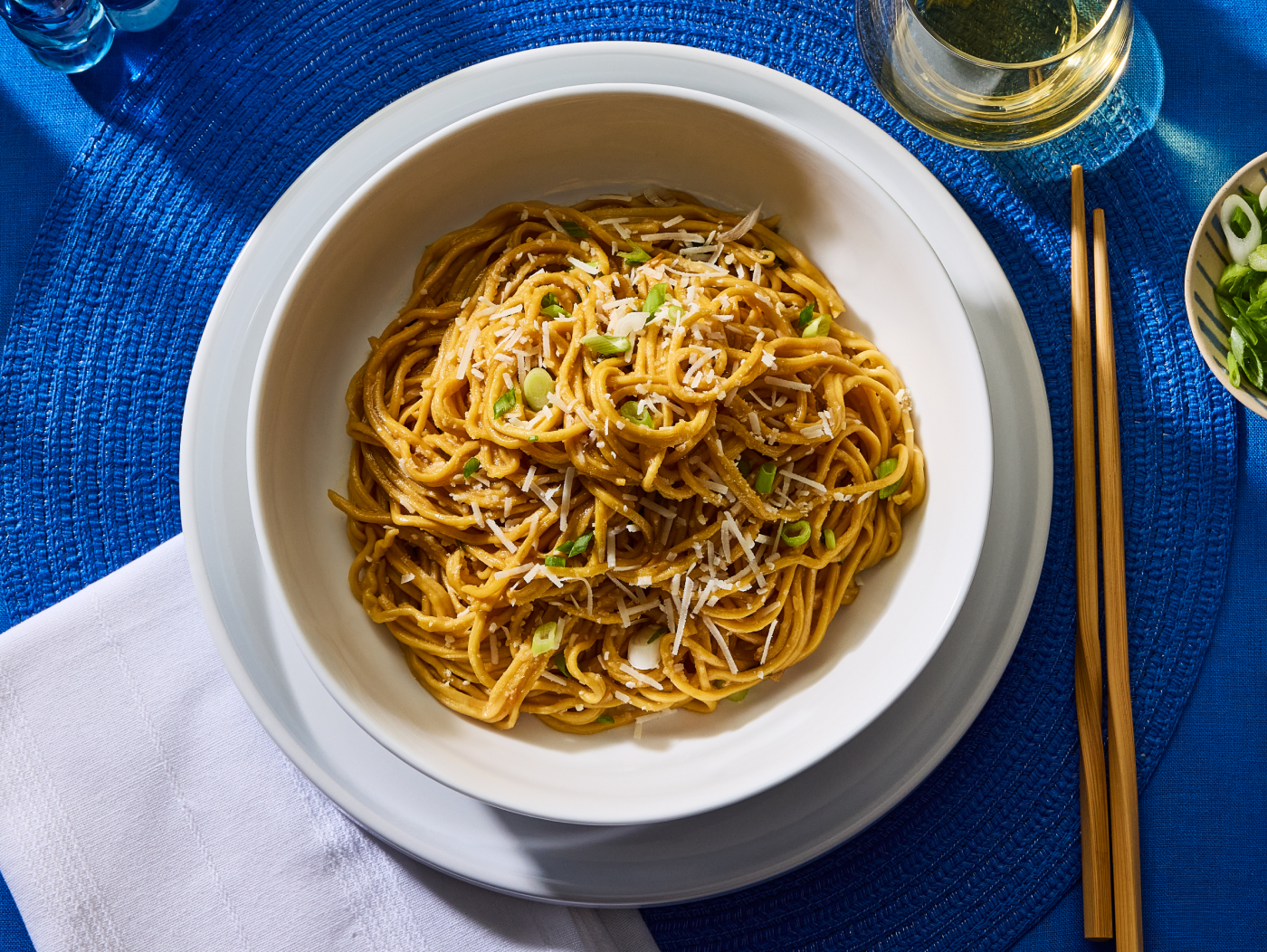 Egg noodles in a bowl. 