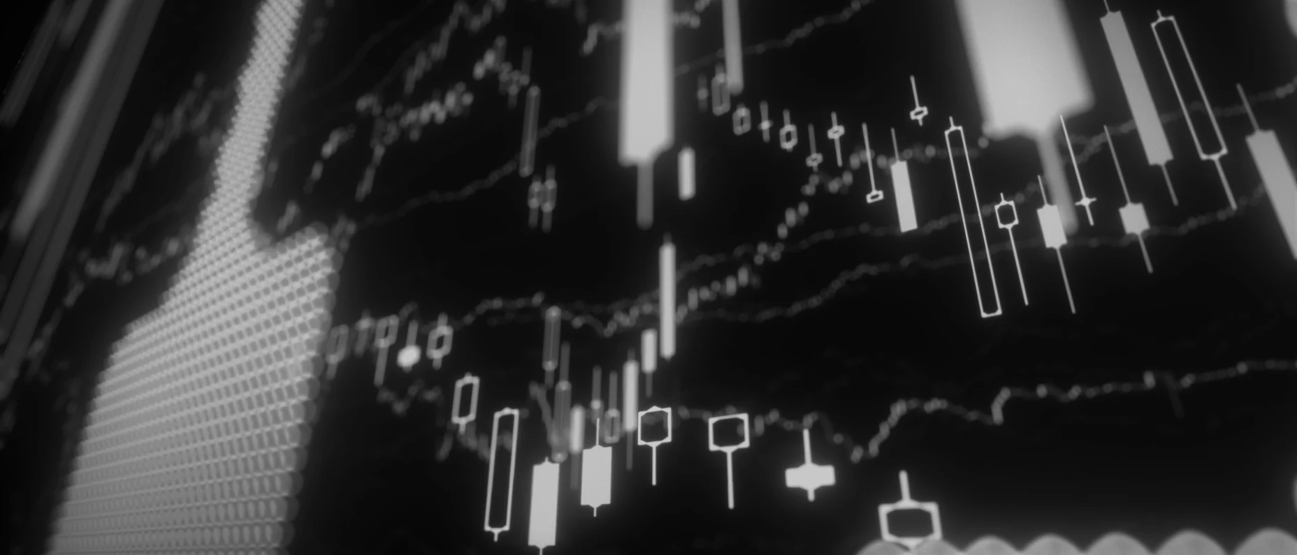 Schwarz-Weiß-Bild eines Kursverlaufs.