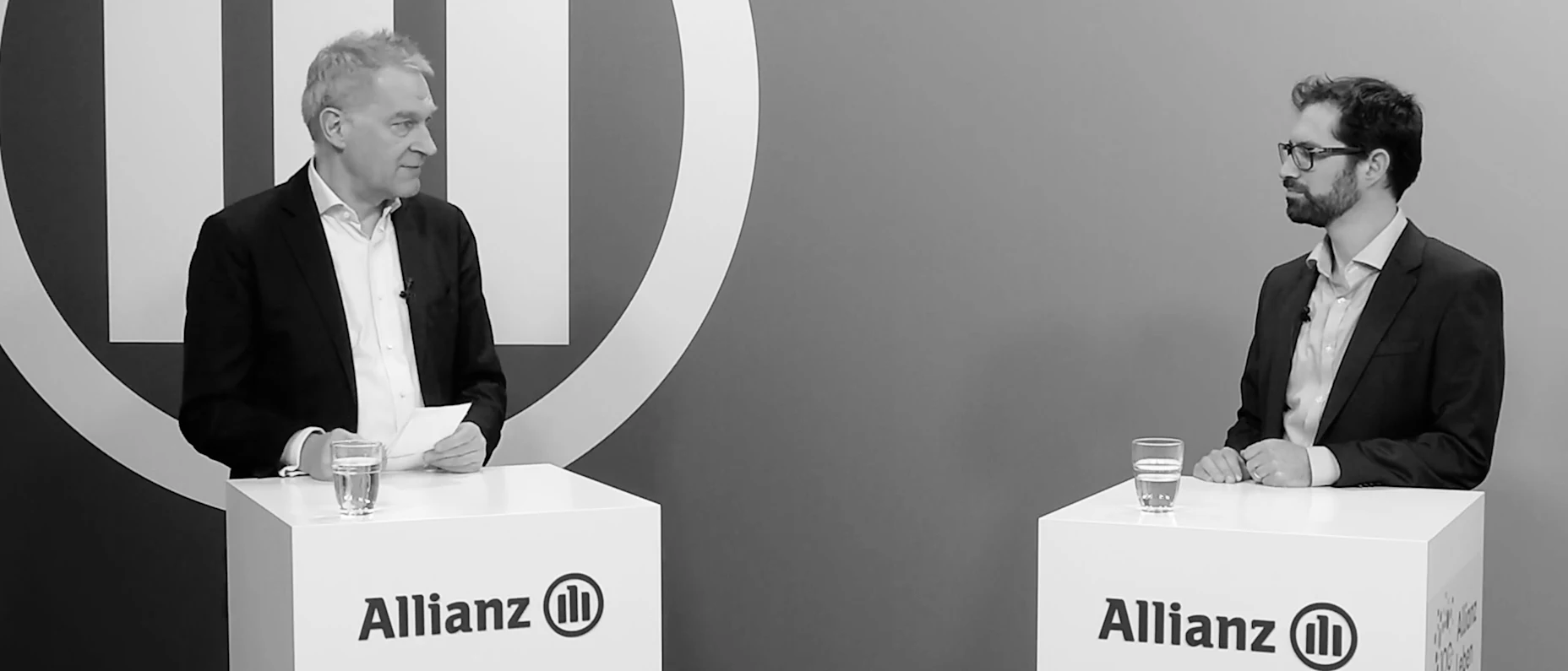 Schwarz-Weiß-Ausschnitt aus dem Interview mit Dr. Andreas Ott, Allianz Investment Management SE und Dr. Christoph John, Allvest GmbH.