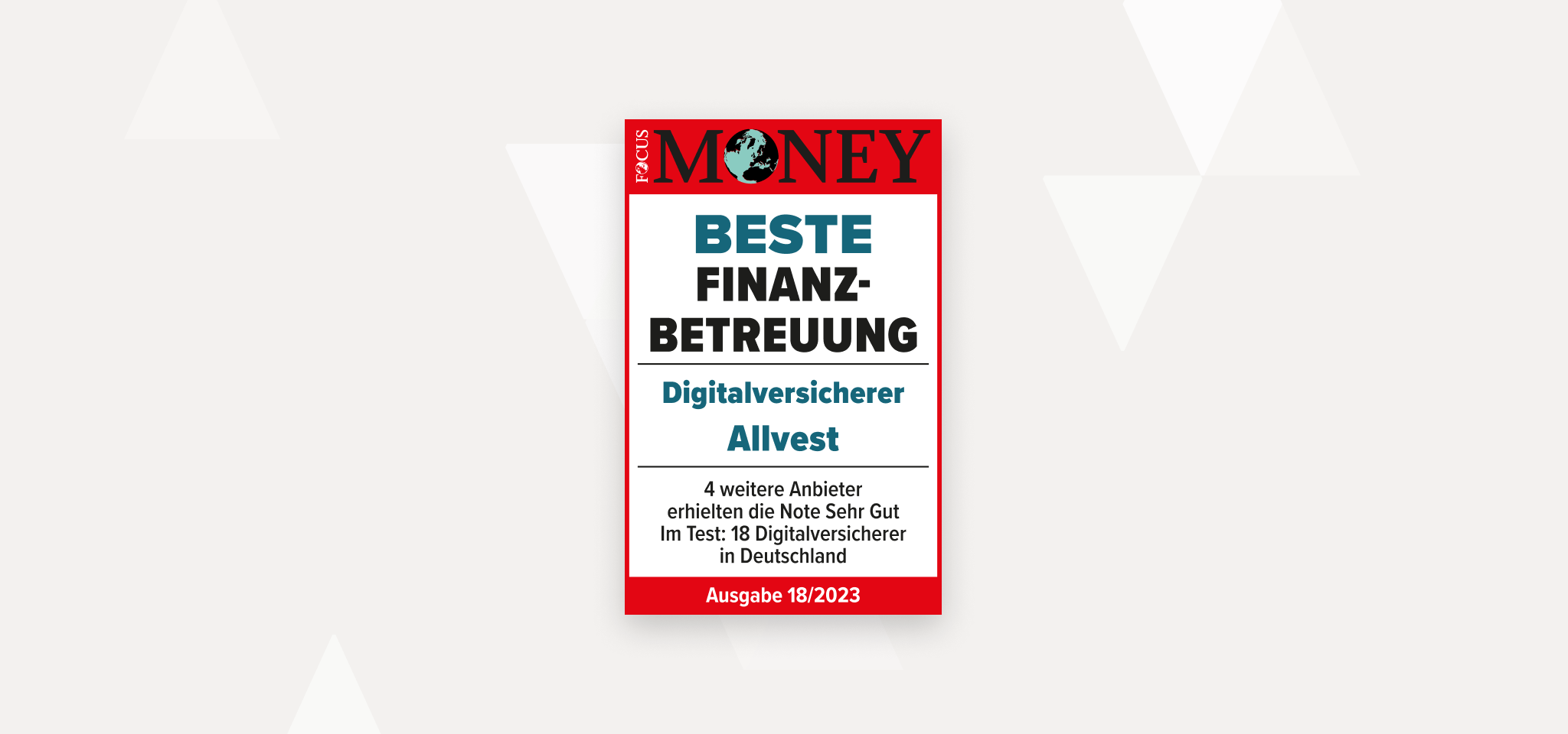 Focus Money Siegel für Allvest, für die beste Finanzbetreuung 18/2023.