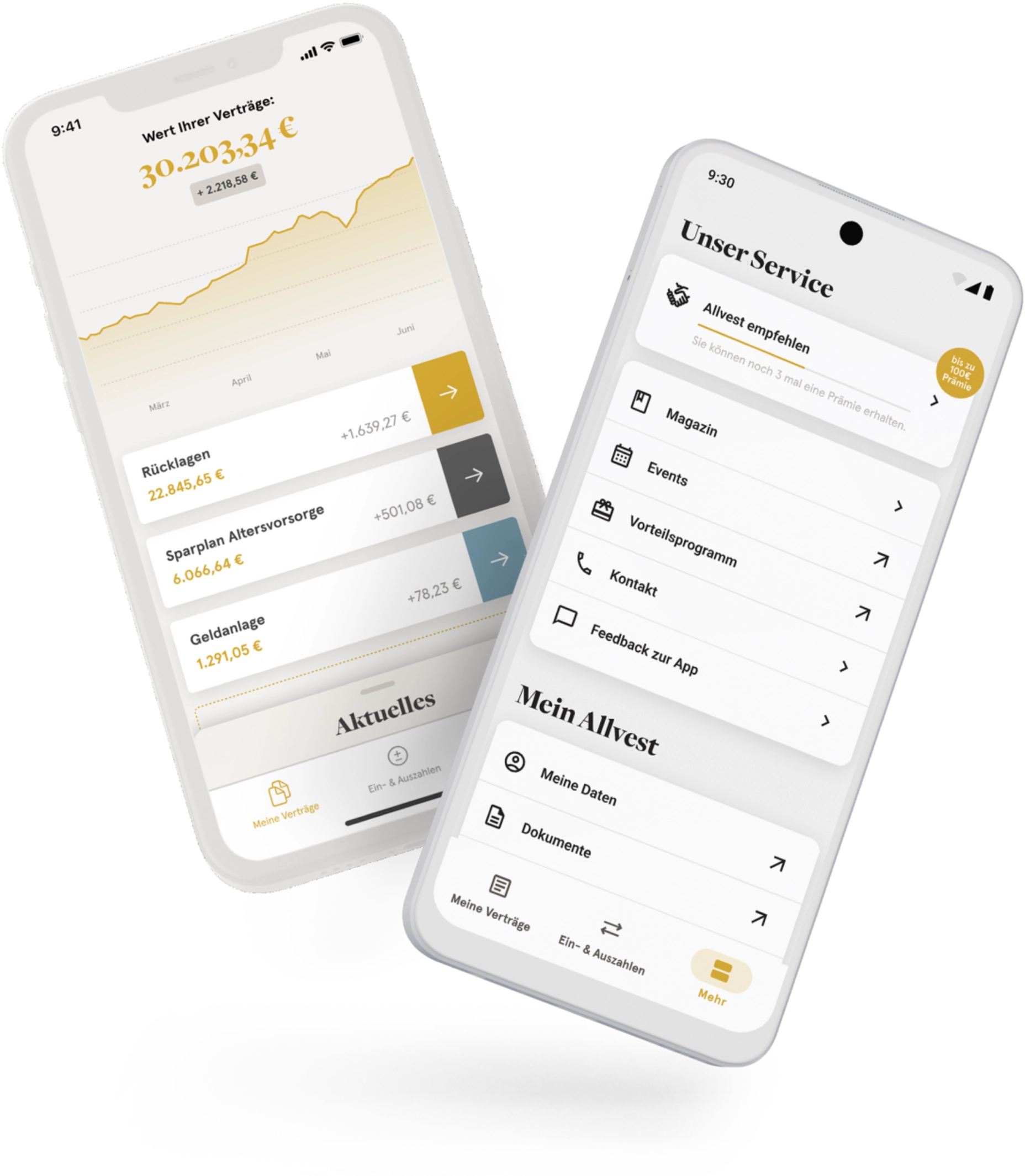 Allvest App auf Smartphones mit Bewertung
