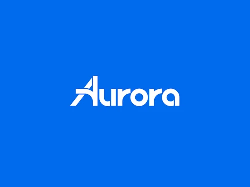 White logo on blue