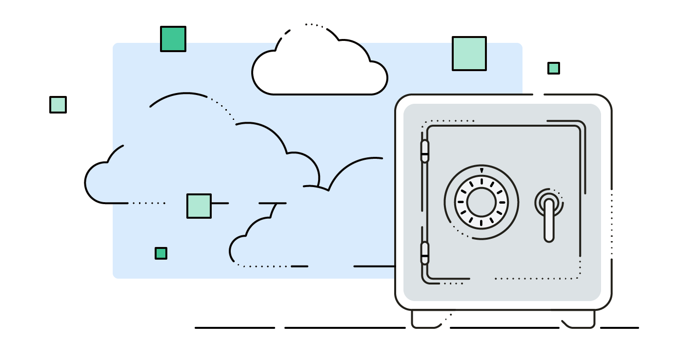 Graphic with tresor and clouds: symbol for providers supported by Boxcryptor