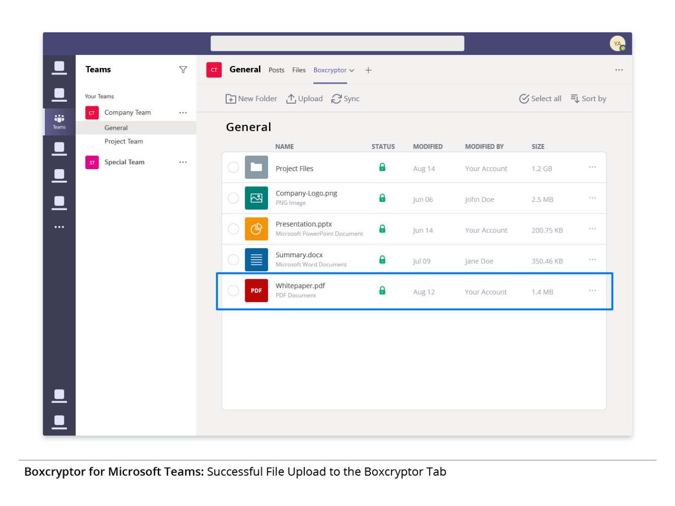 Screenshot of Microsoft Teams with a highlighted .pdf file.