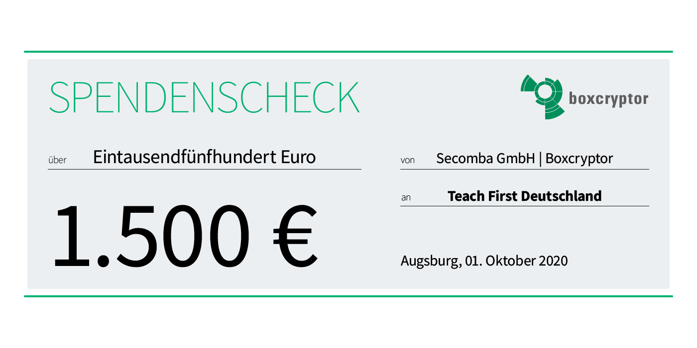 Die Mehreinnahmen aus dem Monat September gehen an Teach First Deutschland. Wir freuen uns, 1500,00 € an die gemeinnützige Einrichtung zu überweisen.