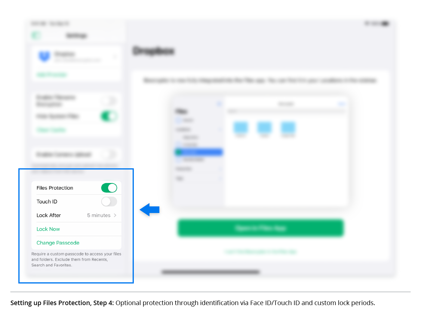 Optional protection through identification via Face ID/Touch ID and custom lock periods.