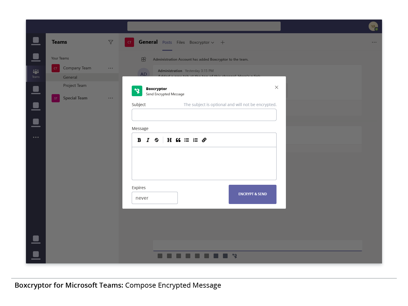Compose Encrypted Message in Microsoft Teams