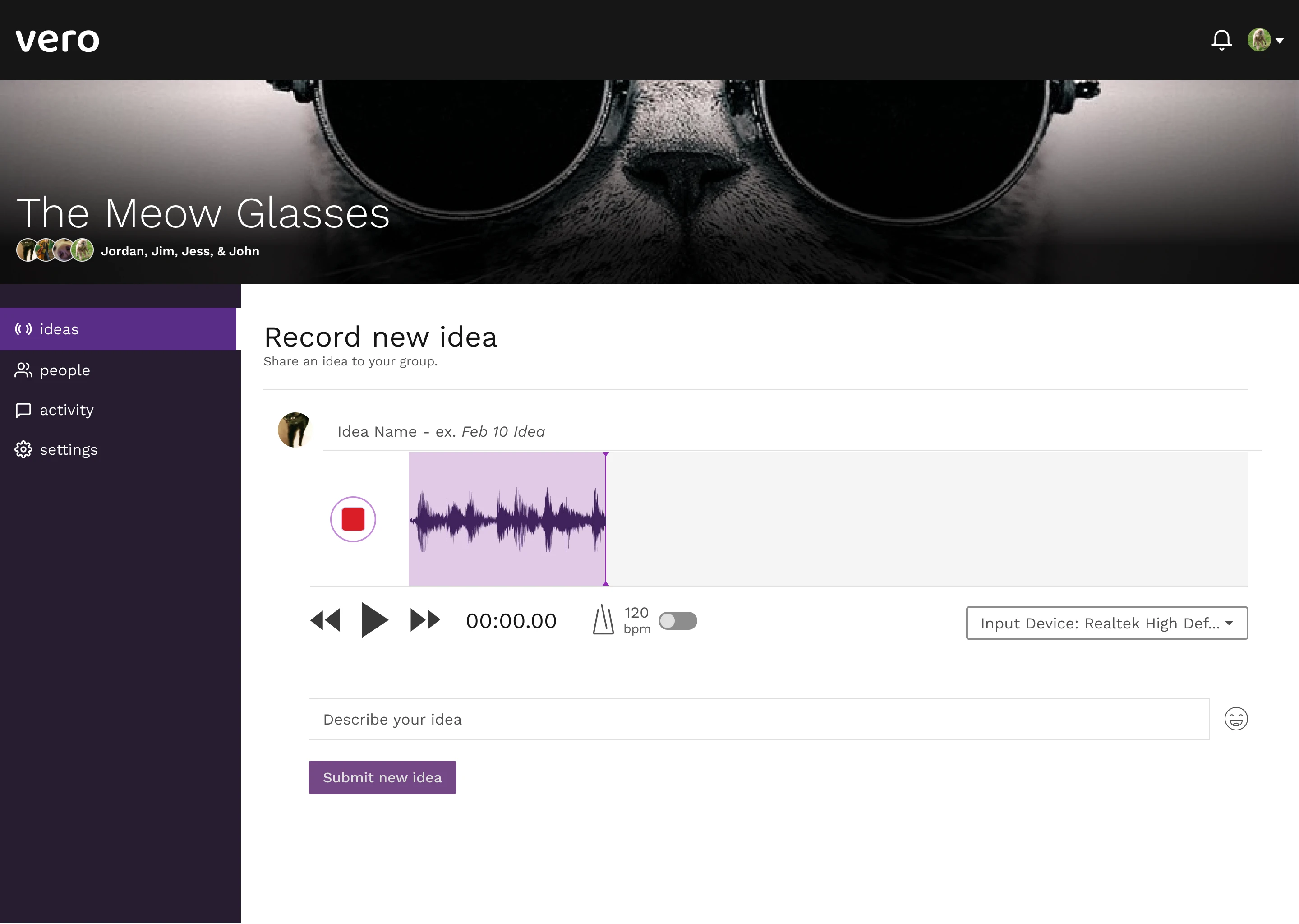 Desktop interface showing recording functionality