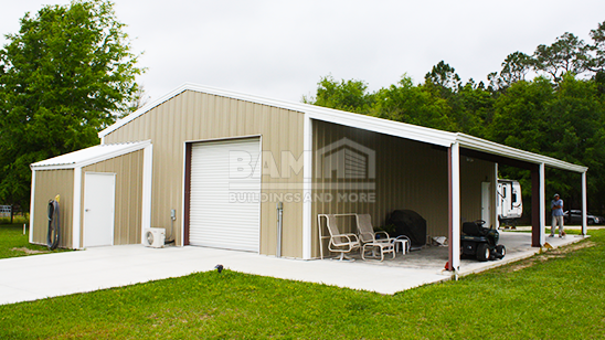 30x50 Red Iron Metal Building WIth Lean To