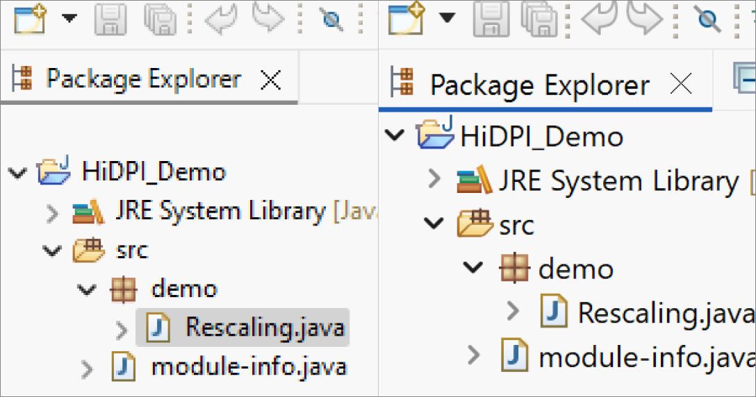 With the HiDPI improvement (right), the display is significantly sharper than without it (left). (Image: Yatta for heise developer)