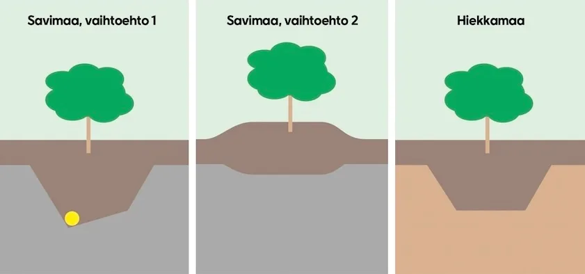 Taimien salaojitus. Tarkempi kuvaus kuvatekstissä.