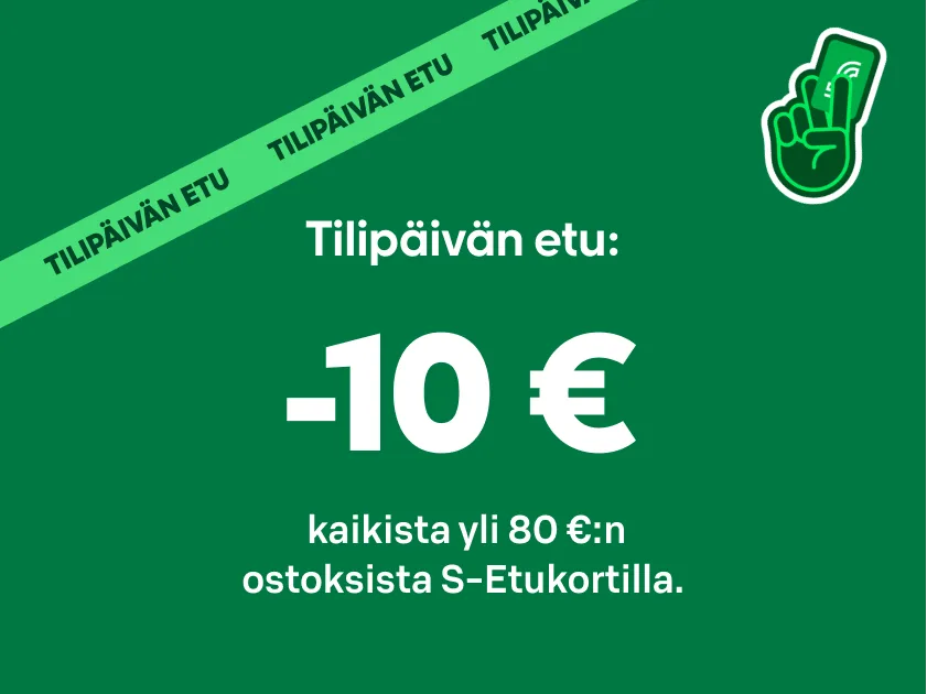 Tilipäivän ostoetu: –10 € yli 80 € tilauksesta