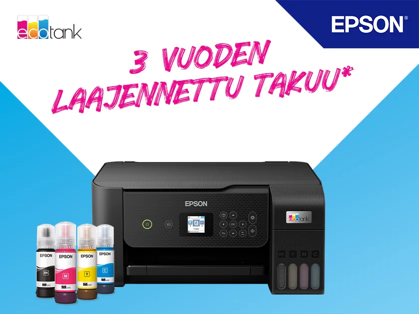 Epson-tulostimelle kolmen vuoden takuu.