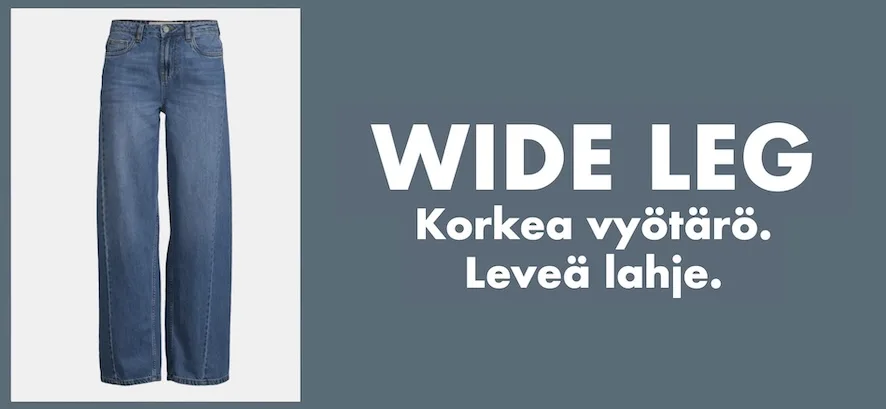 Wide LEG. Korkea vyötärö. Leveä lahje.