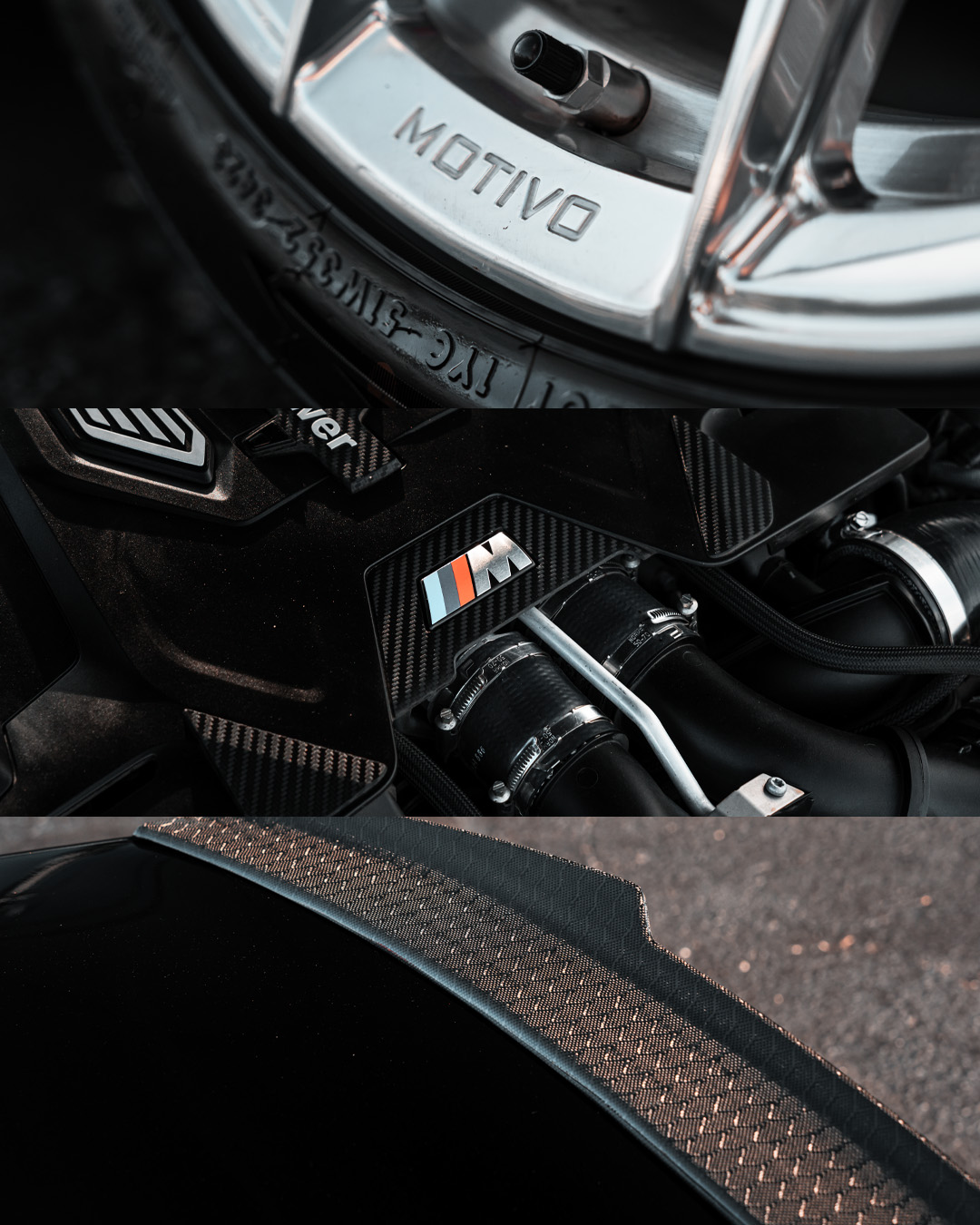 F90 BMW M5 LCI with Motivo Forged MB-H custom wheels in gloss polished clear finish grouped view