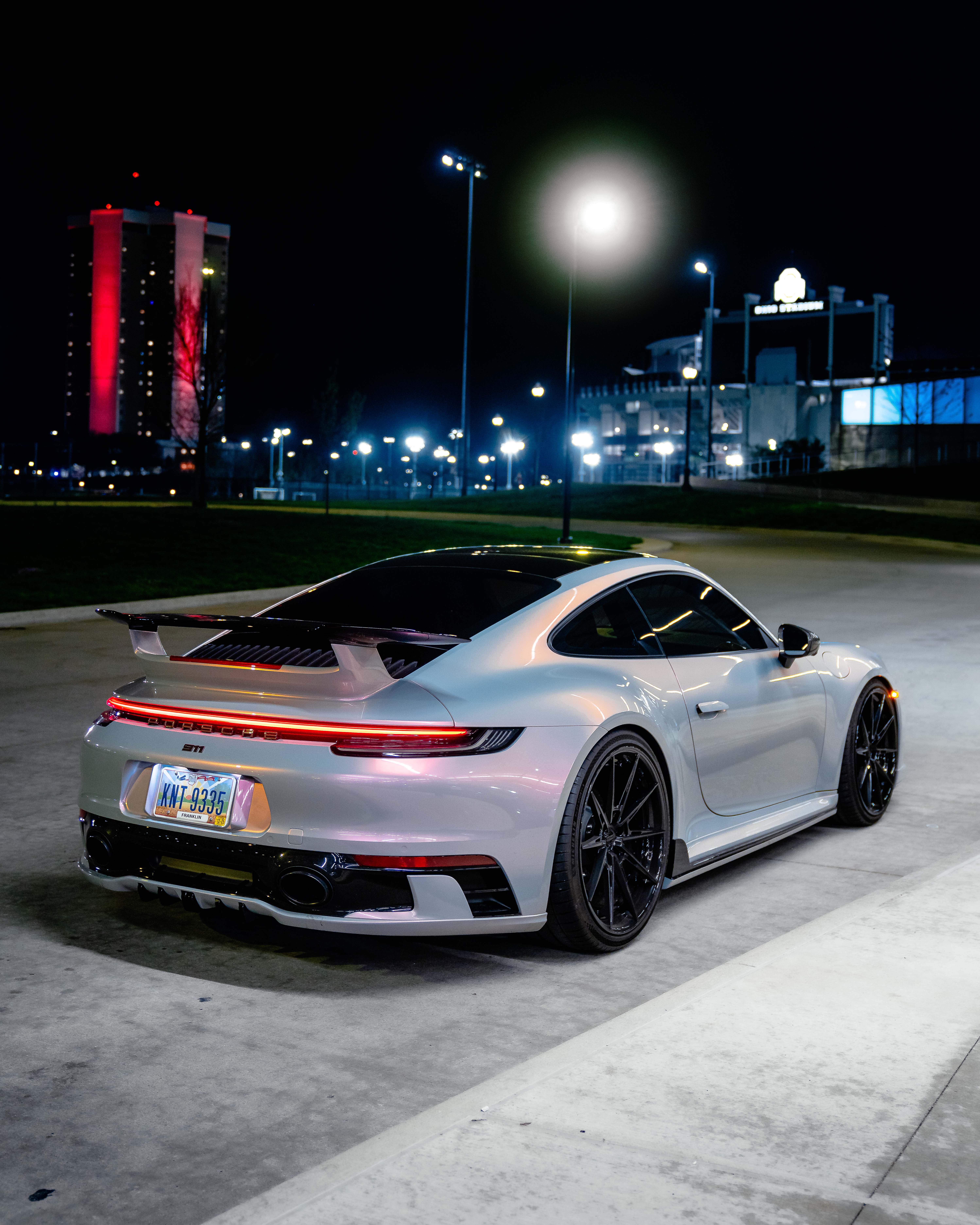 992 Porsche 911 Carrera T with Motivo Forged CS-L custom wheels in gloss black rear corner view