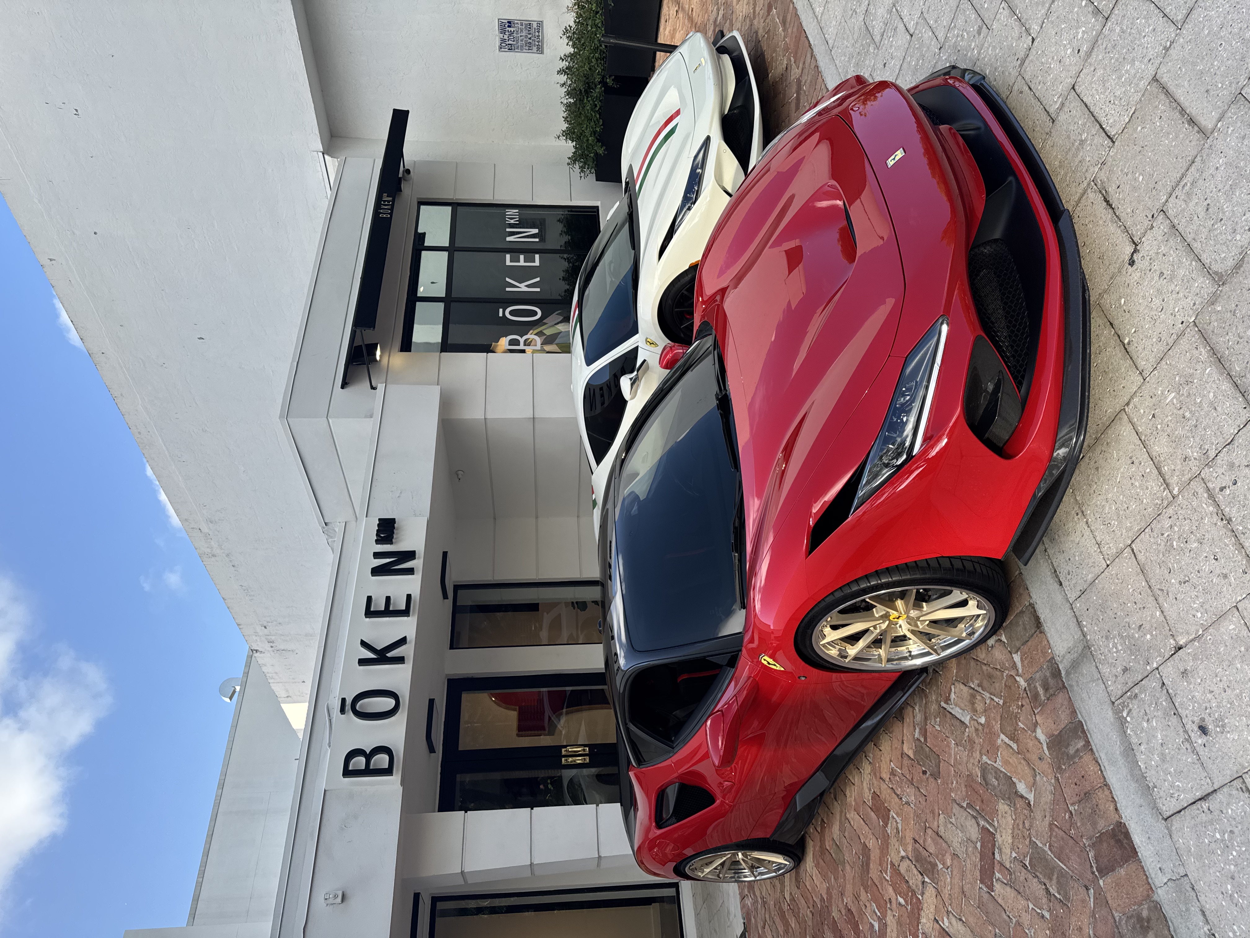 Ferrari F8 Tributo with Motivo Forged CS-V custom wheels in frozen brushed white gold face and gloss polished clear lip front side view