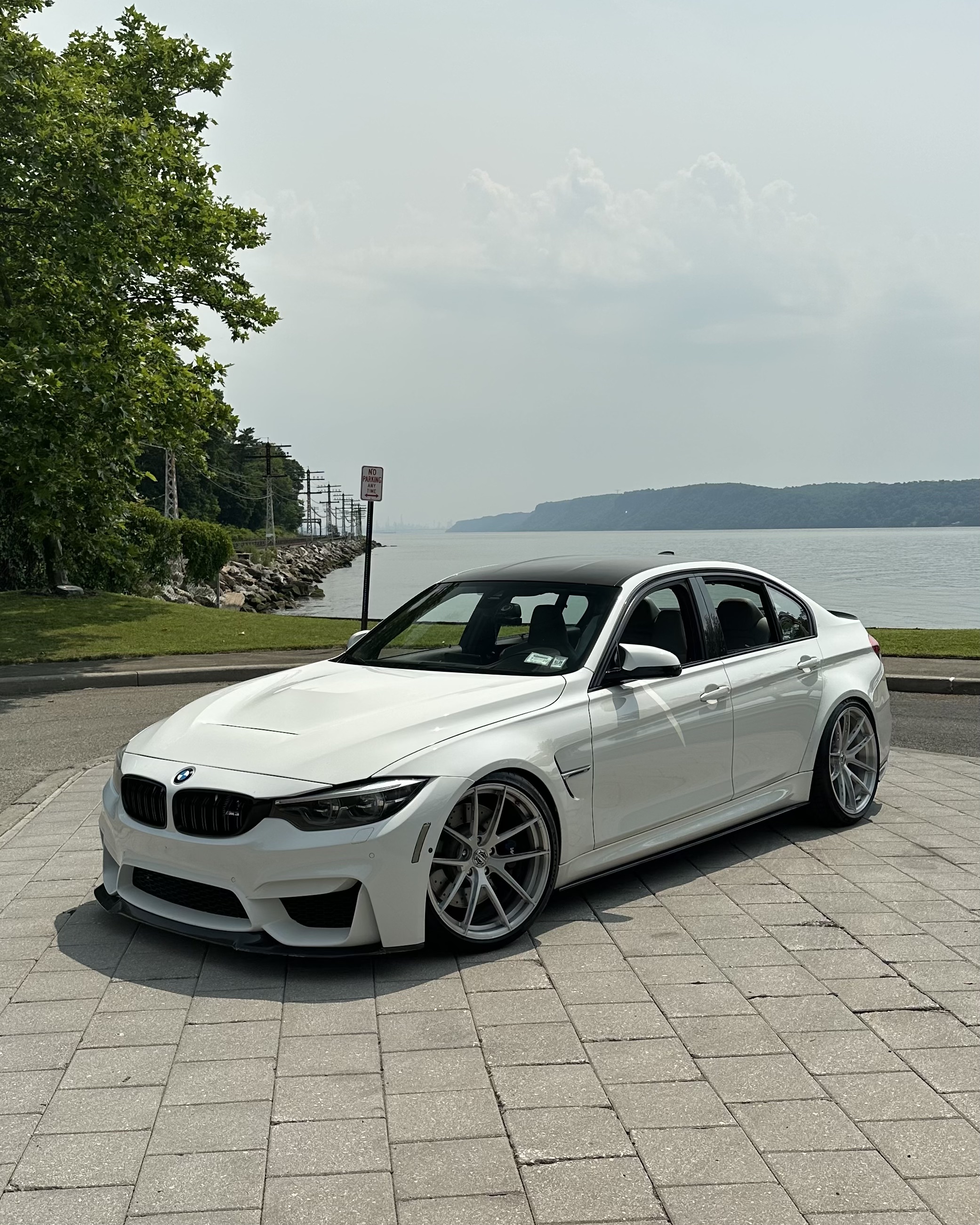 F80 BMW M3 with Motivo Forged MB-K custom wheels in gloss brushed clear finish front side view