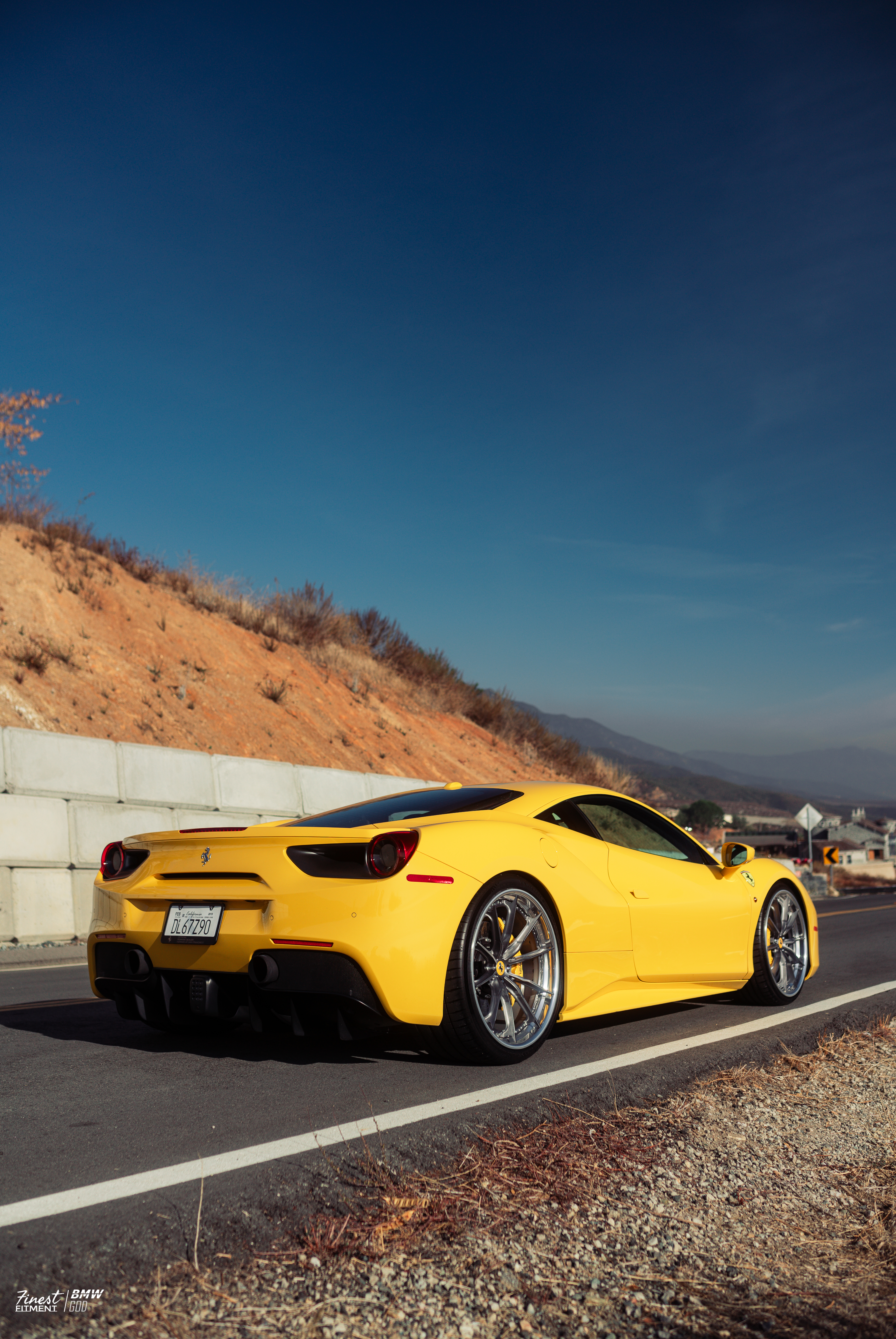 Ferrari 488 GTB with Motivo Forged CS-M custom wheels in frozen brushed gunmetal face and gloss polished clear lip rear side view