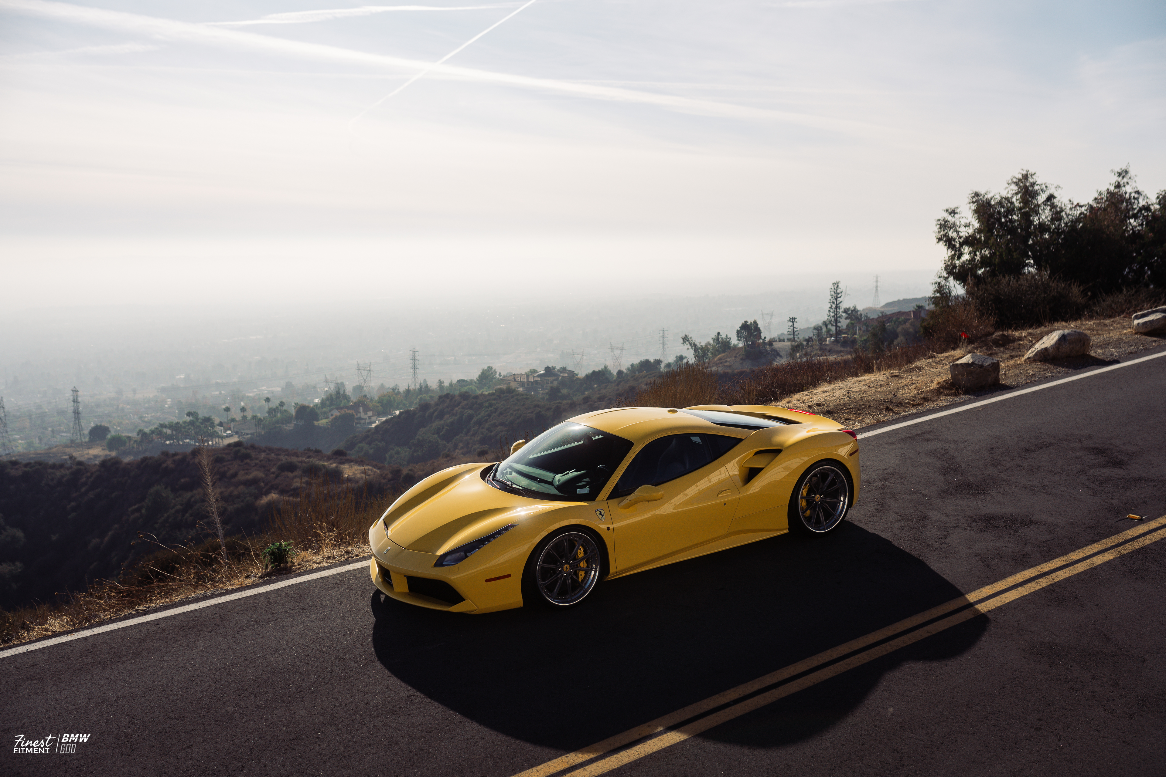 Ferrari 488 GTB with Motivo Forged CS-M custom wheels in frozen brushed gunmetal face and gloss polished clear lip high up side view