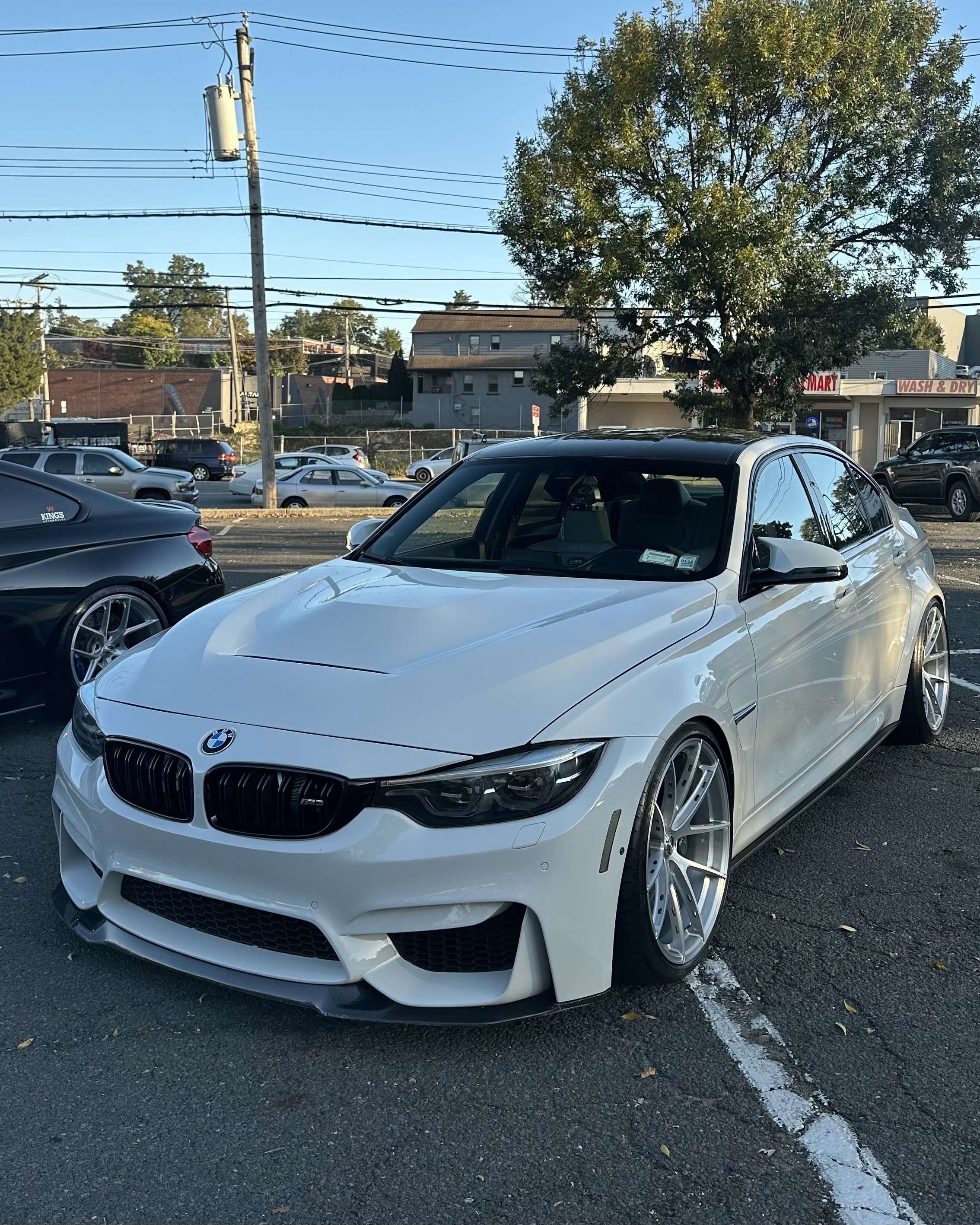 F80 BMW M3 with Motivo Forged MB-K custom wheels in gloss brushed clear finish front side view