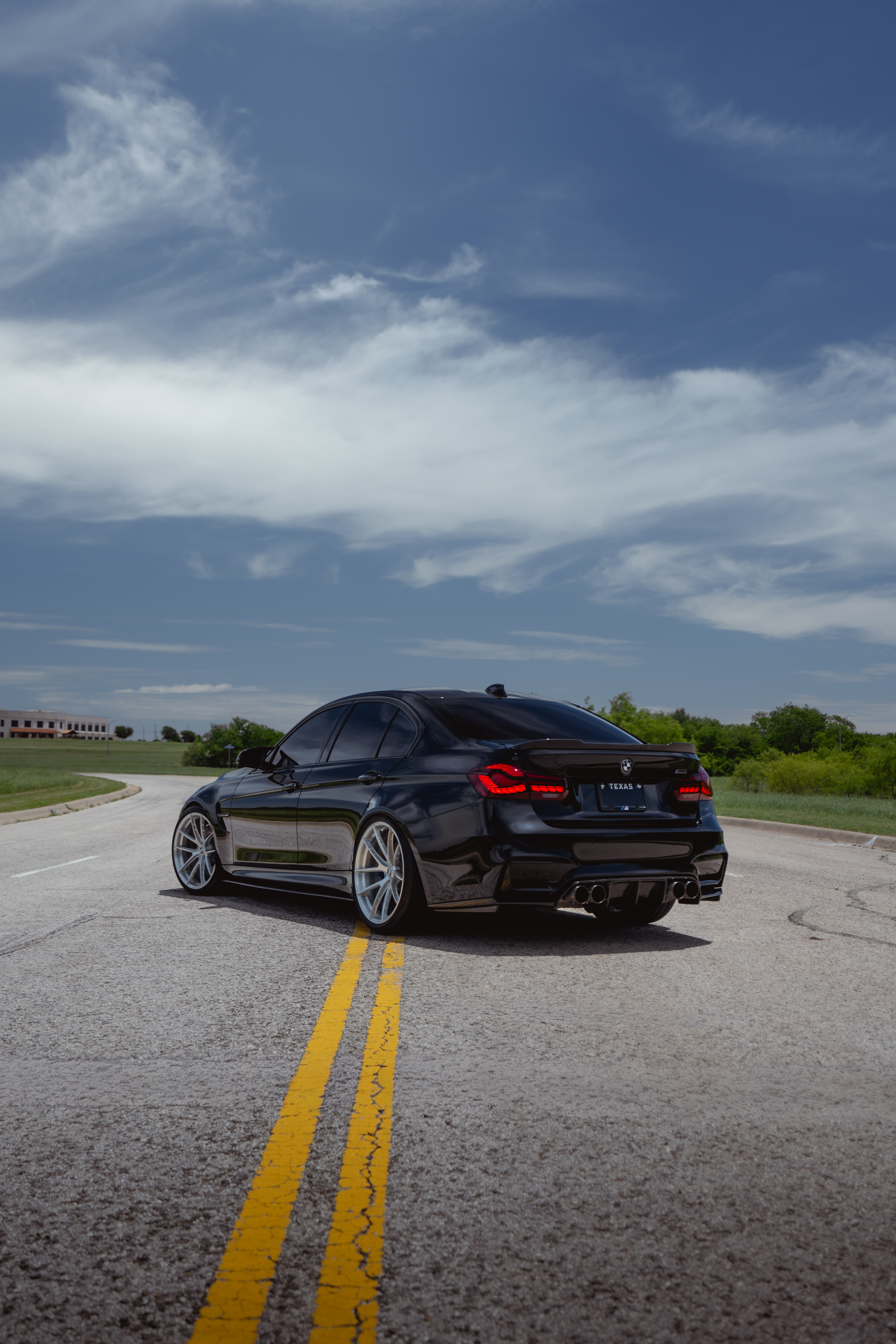 BMW M3 with Motivo Forged MB-k custom wheels in gloss brushed clear finish rear side view