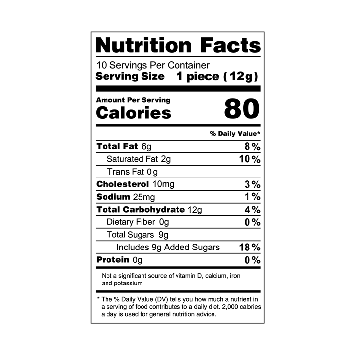 Delta-9 THC Butter Cream Caramels Nutrition Facts