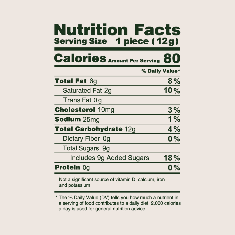 Delta-9 THC Butter Cream Caramels Nutrition Facts