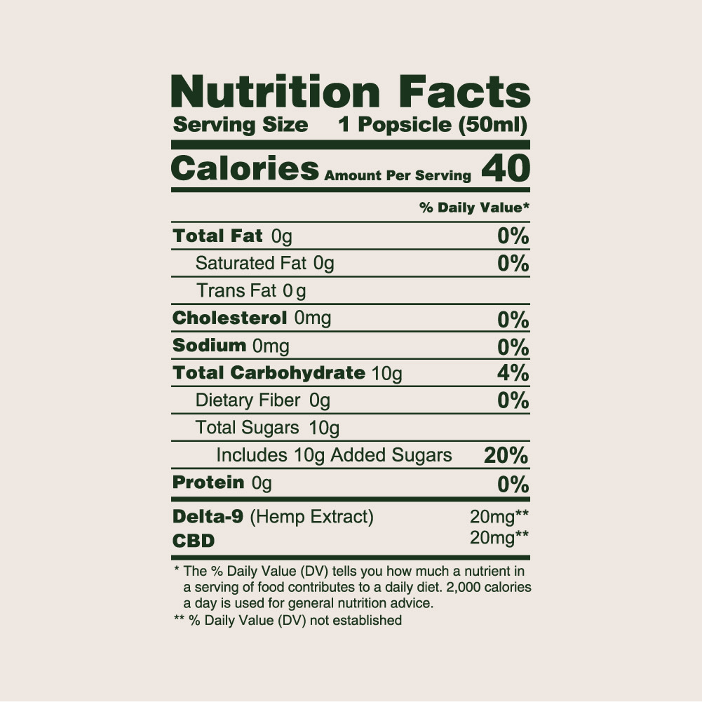 Delta-9 THC Freezer Pops Nutrition Facts