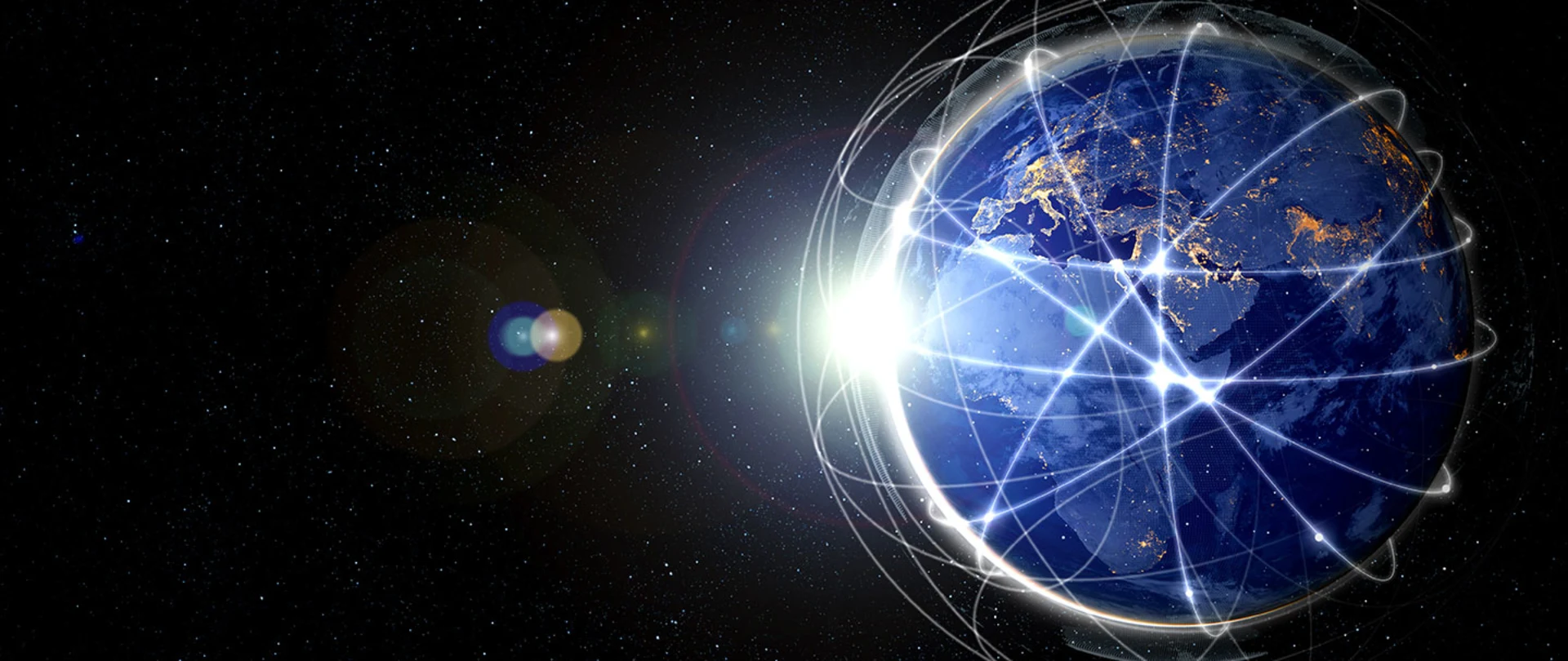 View of earth from space with interconnectivity all around it