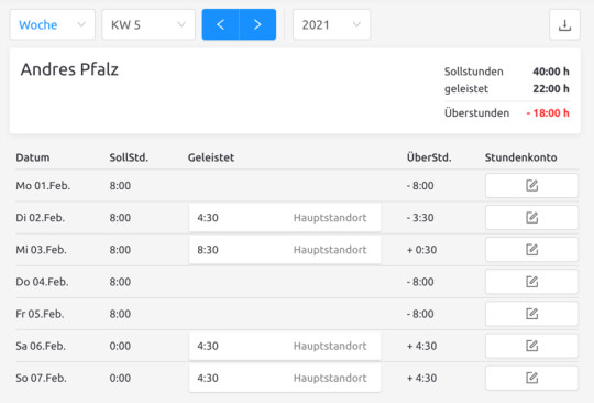 Stundenkonto Screenshot