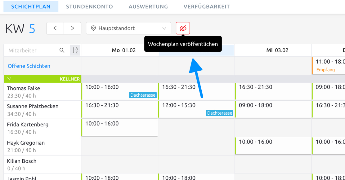 Wochenplan veröffentlichen