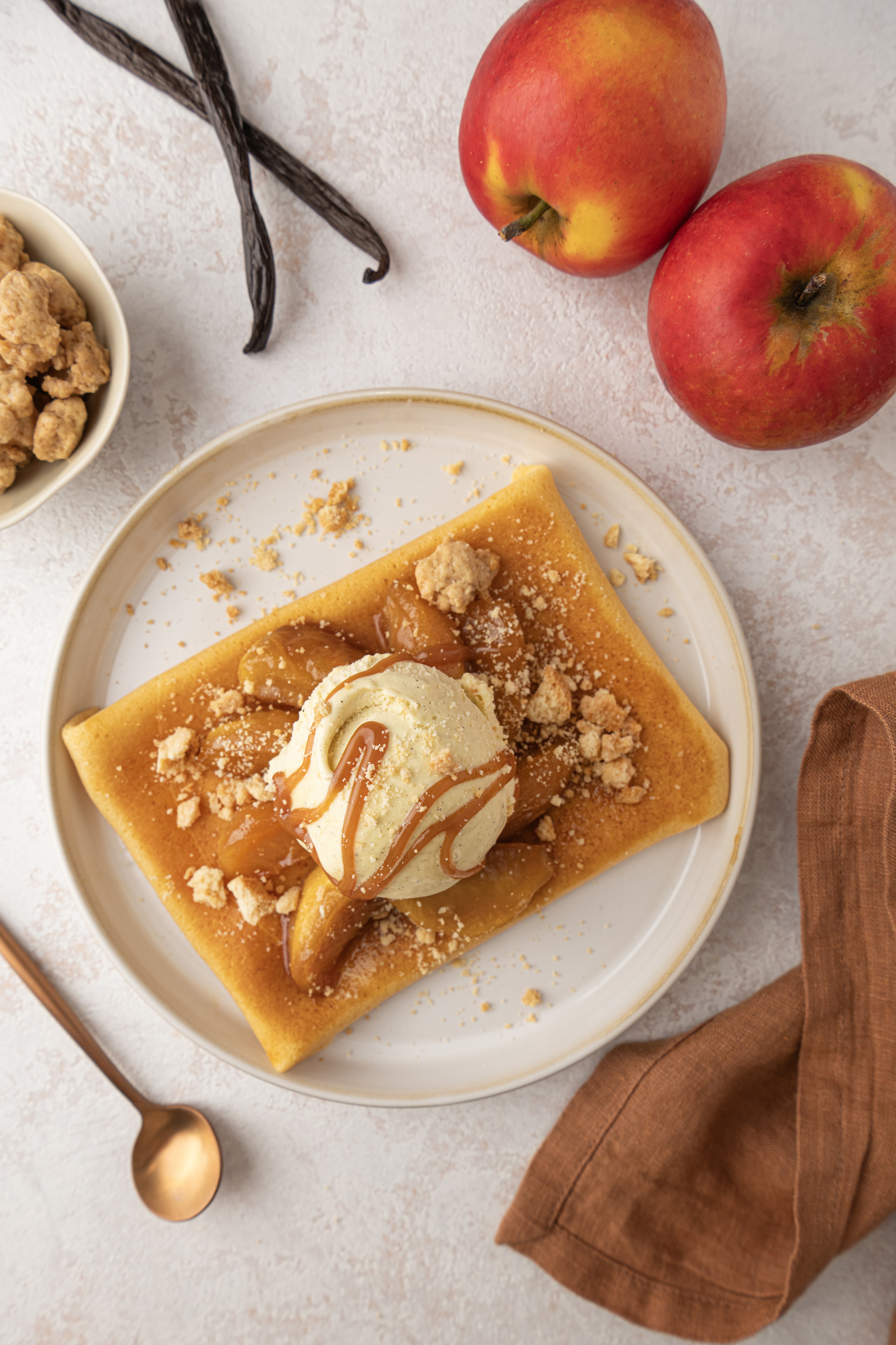 Crêpes façon Tatin au lait entier