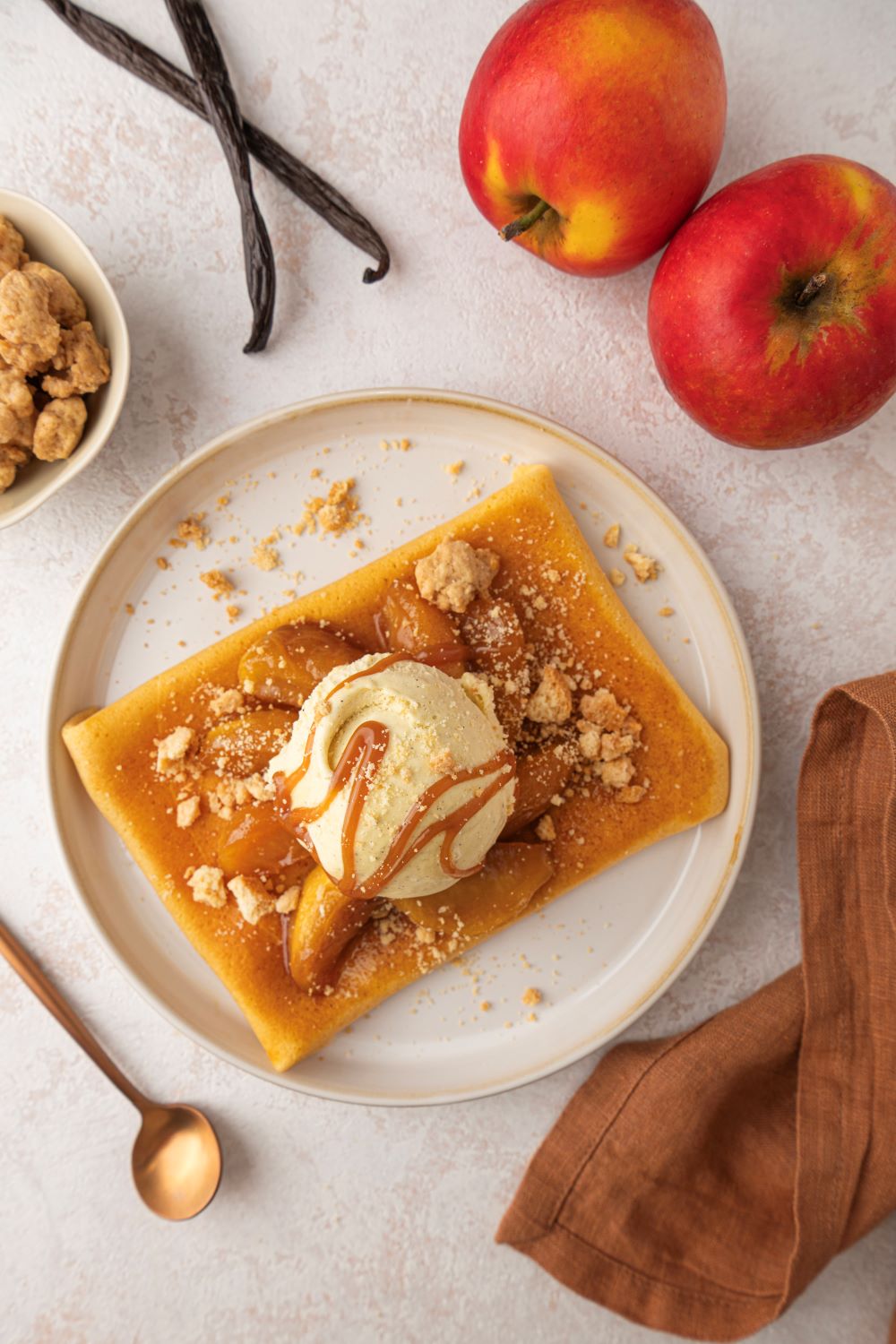 Crêpes façon Tatin au lait entier