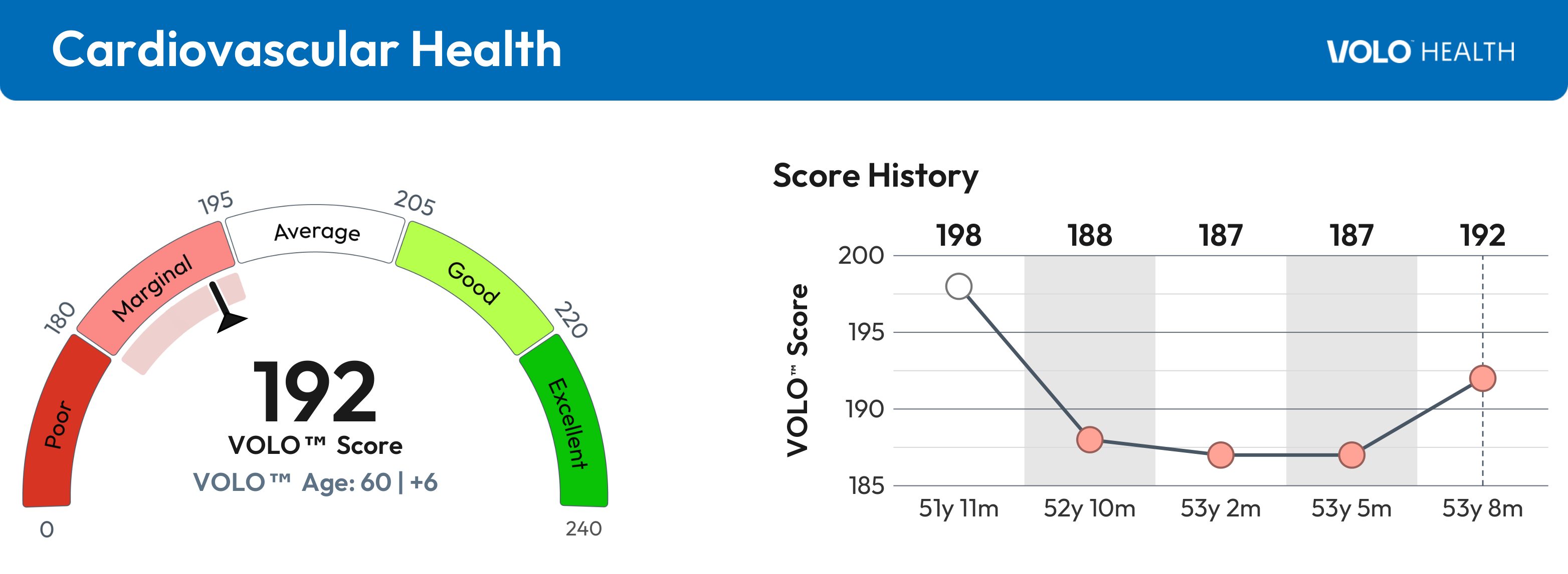 VHR sample: Cardiovascular Health gauge and score history