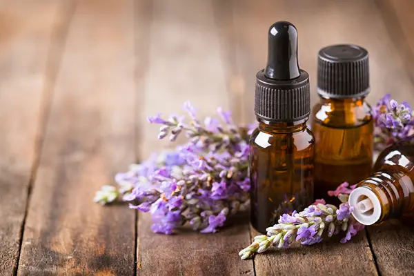 A bottle of lavender essential oil