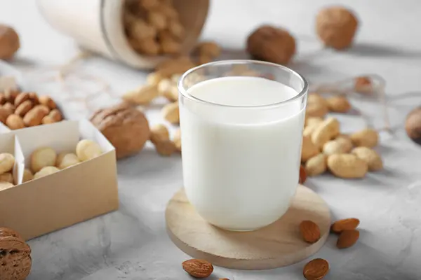 A glass of nut milk, lactose free.