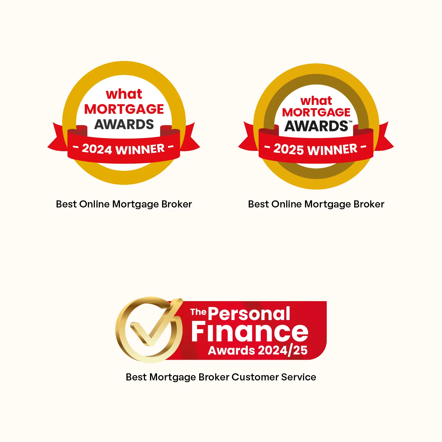 Badge for awards in 2025 What Mortgage Awards 2024 Winner and Personal Finance Awards Winner 2024/2025