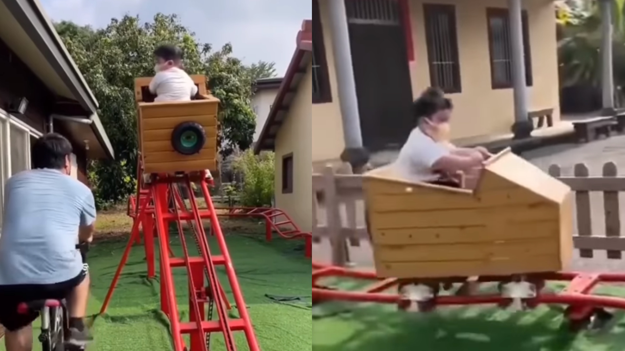 Dad Creates Epic Backyard Roller Coaster for Son Thats Powered by an Exercise Bike
